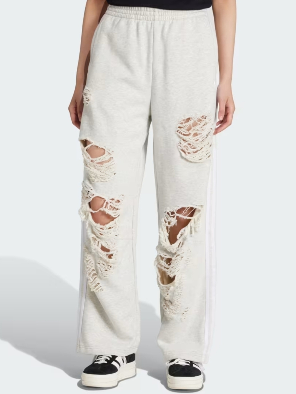 adidas Light Gray Distressed Wide-Leg Track Pants